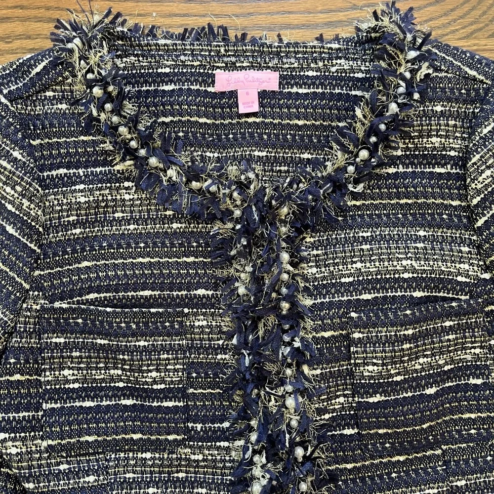 Lilly Pulitzer Woman’s Navy and White Tweed Blazer/Jacket Size 6 Career Chanel - Picture 6 of 8
